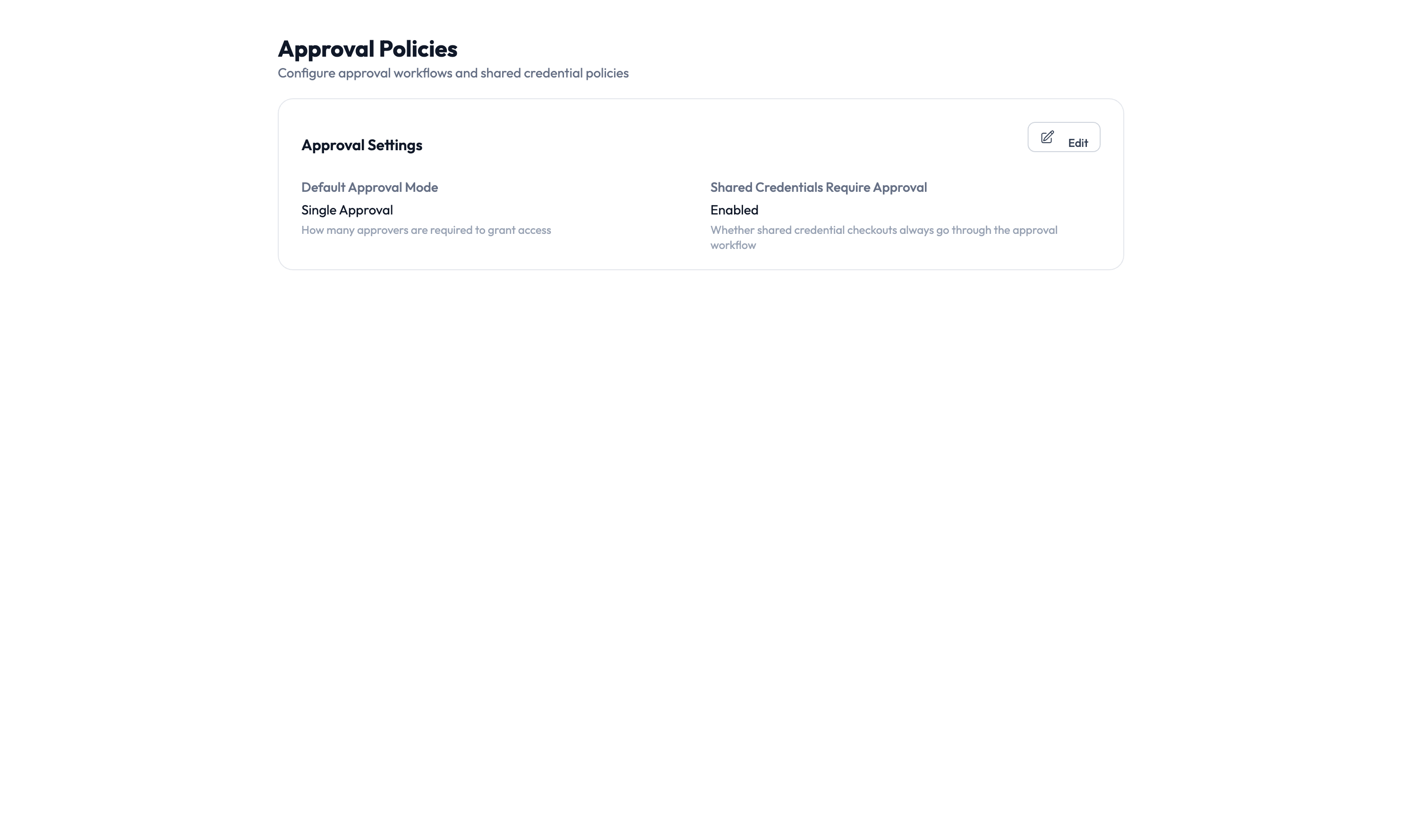 Approval policies page showing workflow configuration