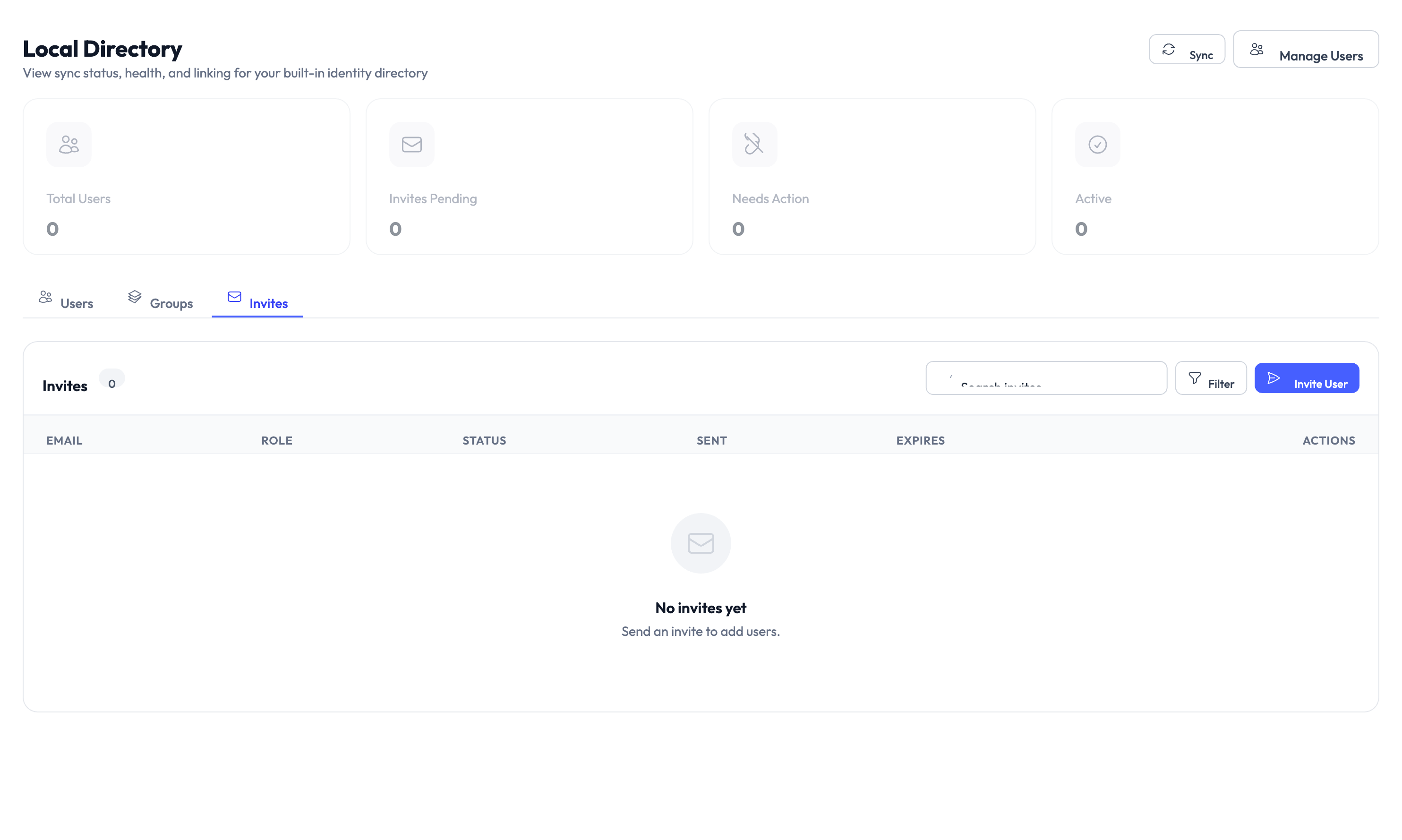 Local Directory Invites tab showing invitation list with sent date and status