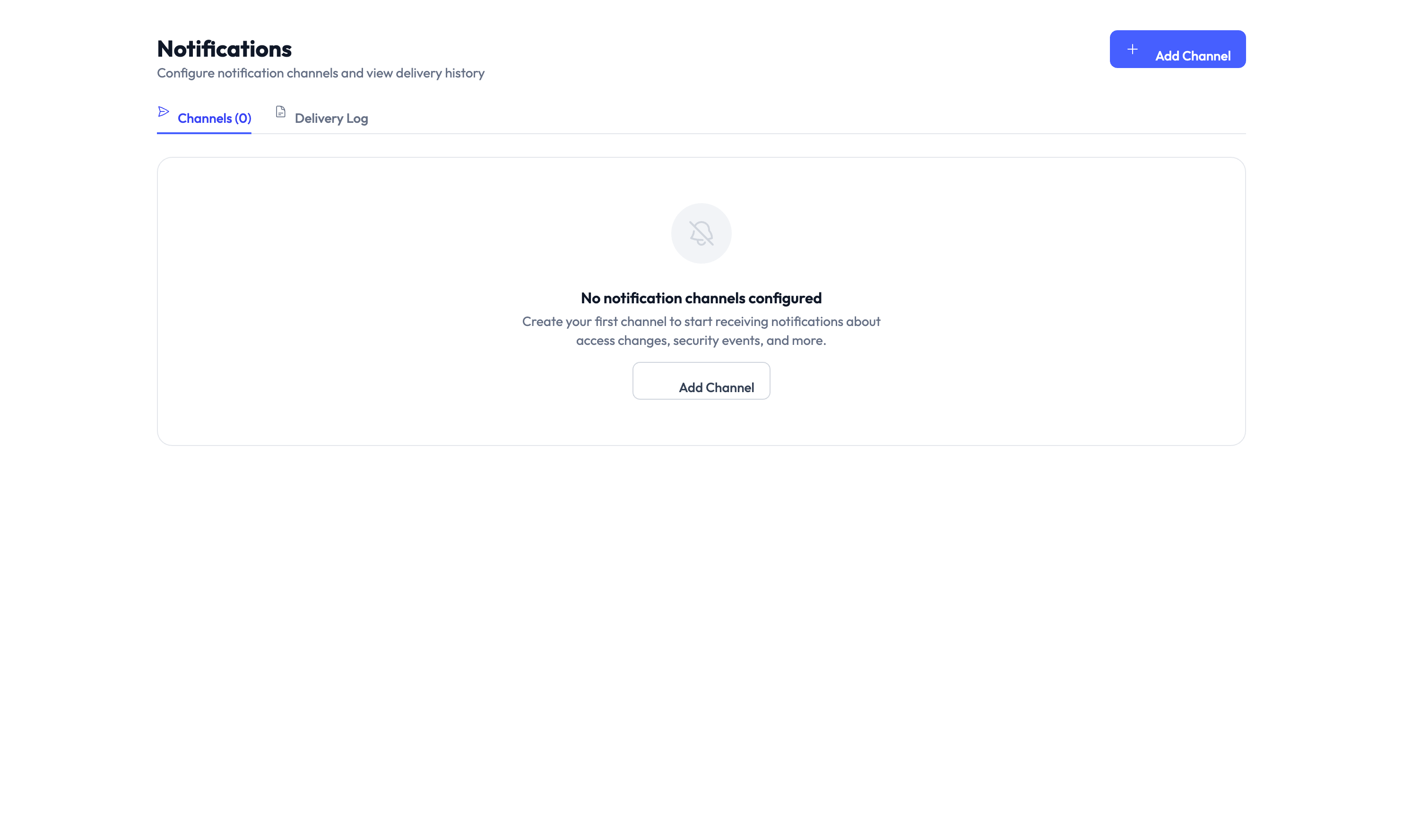 Notifications settings page showing channel list and New Channel button