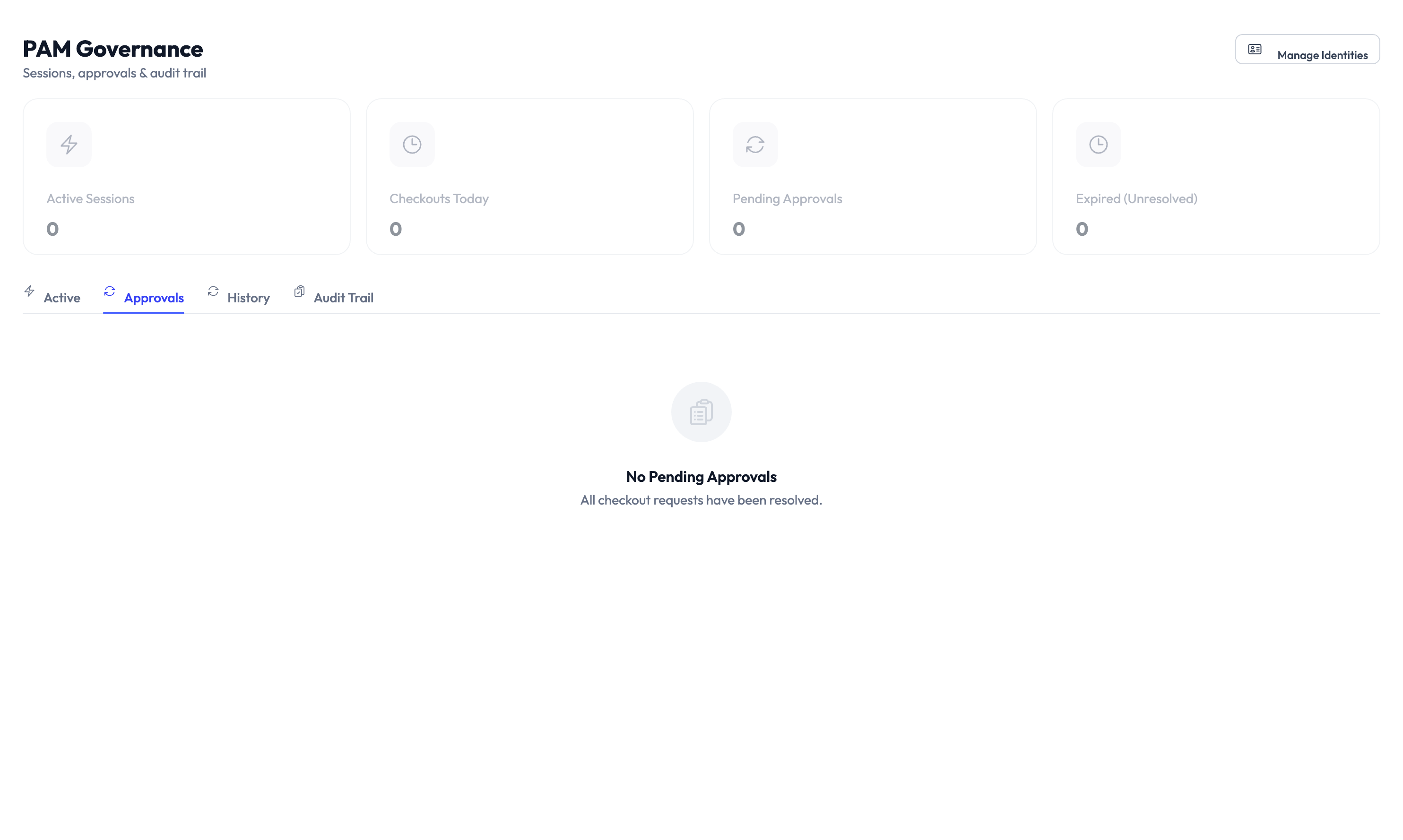 PAM approvals queue showing pending checkout requests with approve and deny actions