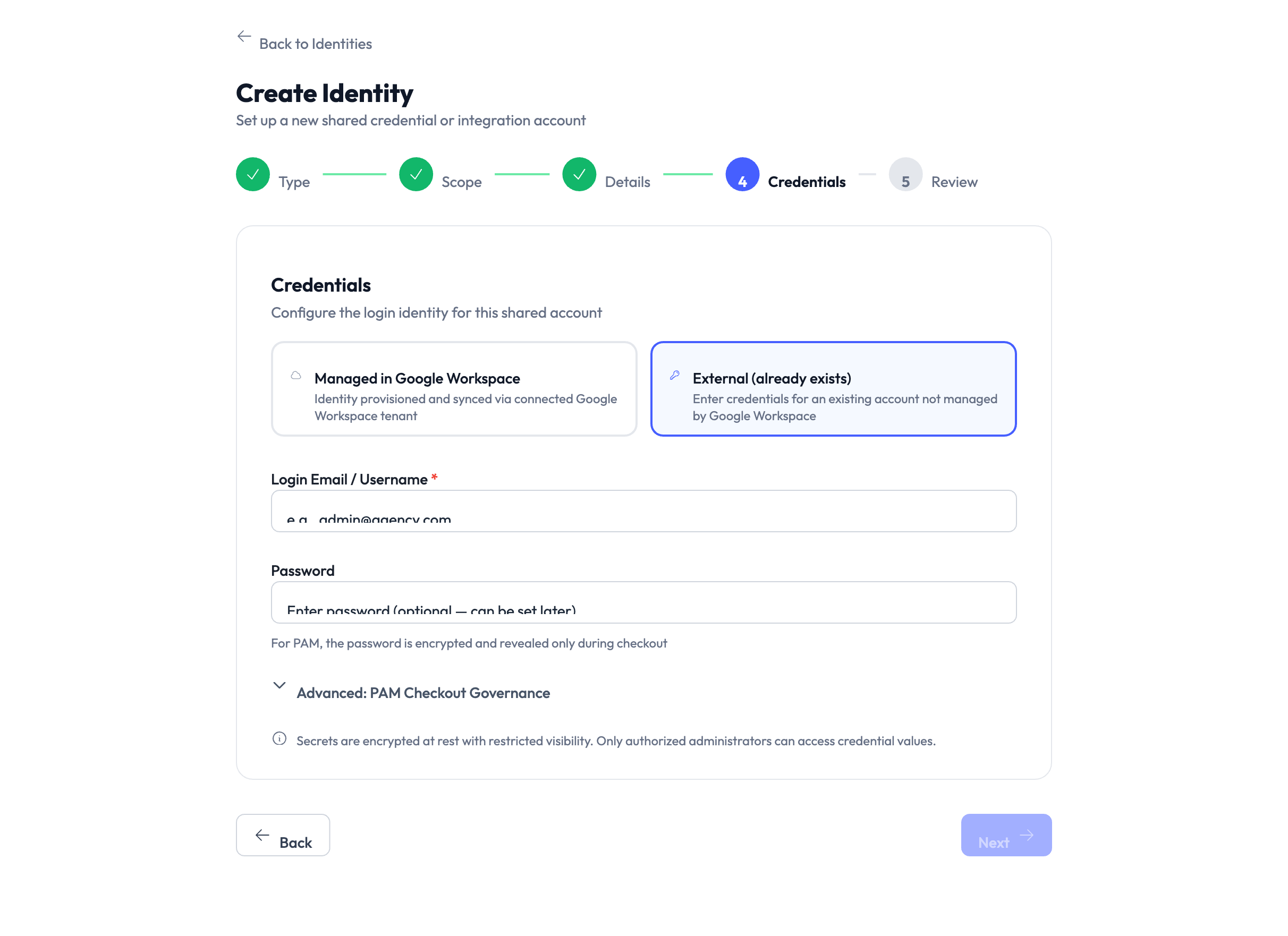 Step 4 — Credentials (External)