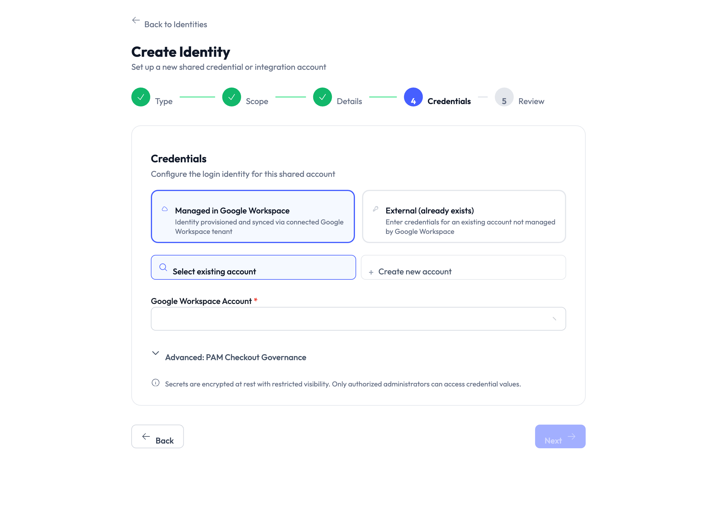 Step 4 — Credentials (Managed)